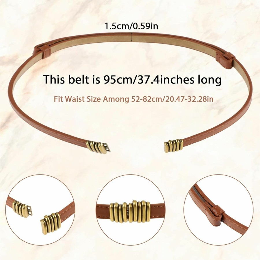 GEEHUA Geehua 3Pcs Women Skinny Leather Belt, Ladies Thin Belt Adjustable Fashion Waist Belt With Gold Buckle For Dress Jeans | Belts