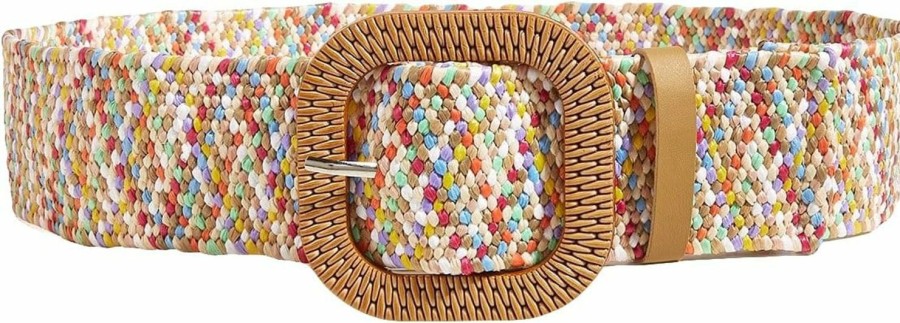 Verdusa Verdusa Women'S Round Buckle Elastic Straw Belts Boho Waist Belt | Belts