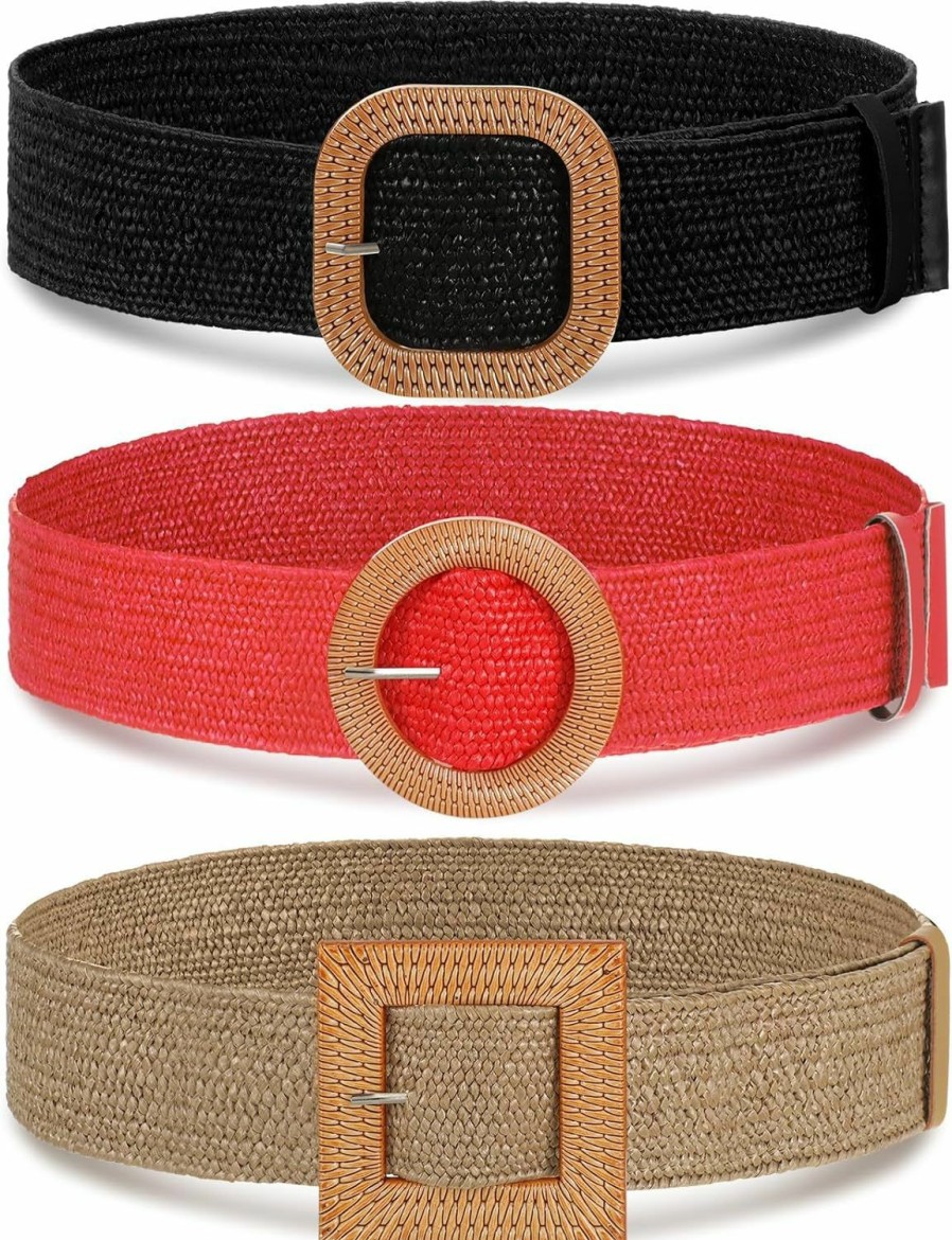 Syhood Syhood 3 Pieces Straw Woven Elastic Waist Belt For Women Bohemian Dress Braided Belt | Belts