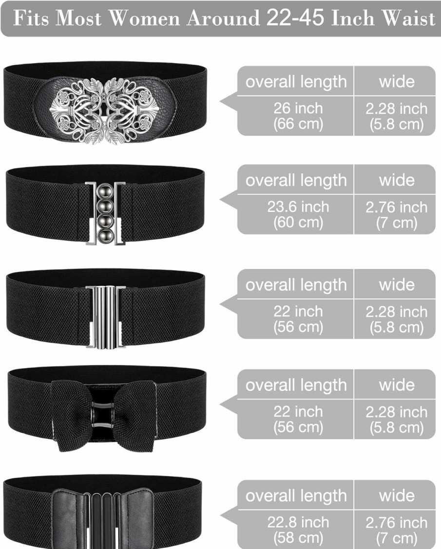 SATINIOR Satinior 5 Pieces Women Vintage Waist Belt Elastic Stretch Retro Cinch Belt Wide Dress Belts Corset Waistband With Buckle For Jeans Pants Dresses,Black | Belts