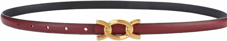 SPOMUNT Womens Thin Belts Skinny Leather Dress Belt, Gold Double C Buckle For Jeans Pants | Belts