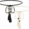 TIESOME Tiesome 2 Pcs Women'S Skinny Tassel Waist Belt With Wooden Beads, Black + White Thin Woven Waist Rope Belt For Women Girls Godness Boho Braided Waist Belt Rope Chain For Thin Dresses Skirts Tunics | Belts