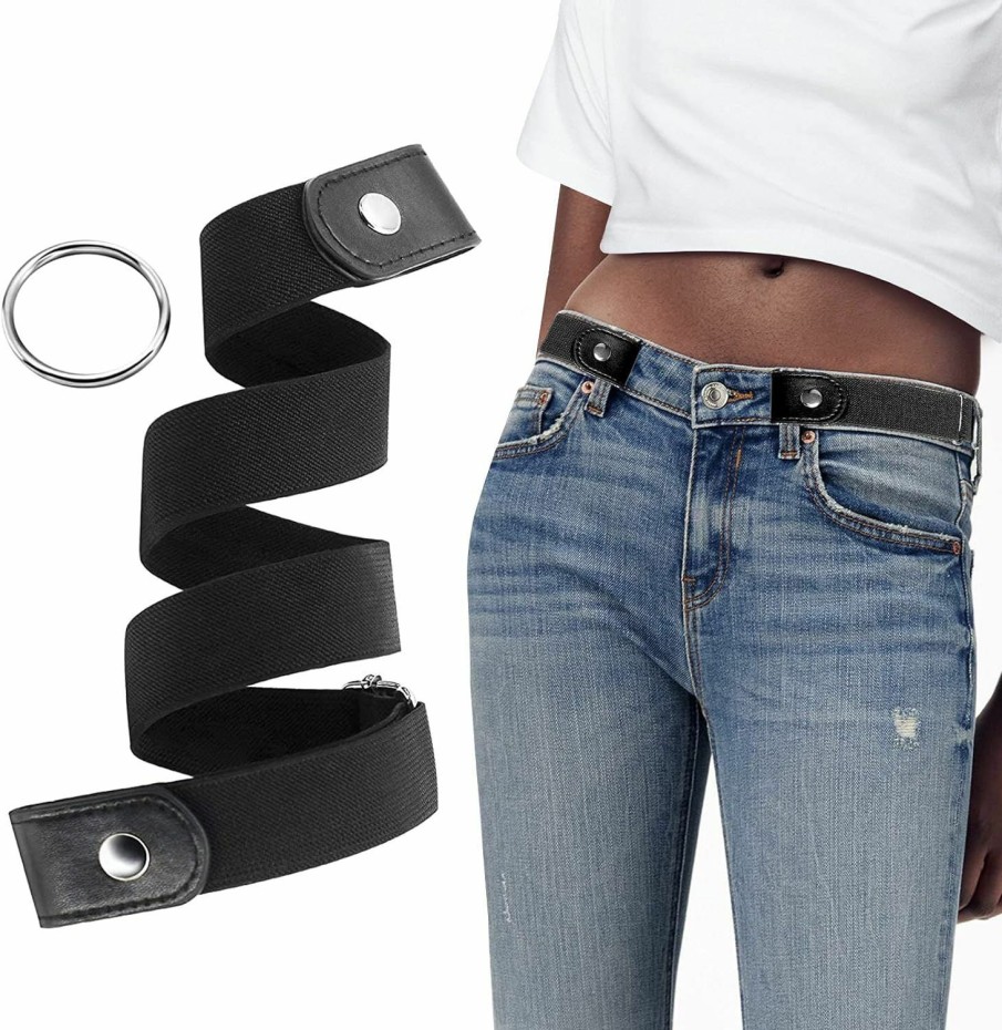 YUNDUOJIA Yunduojia Buckle Free Belt For Women Men, Black Elastic Waist Adjustable Stretchy Invisible Buckleless Belt For Jeans Pants Shorts | Belts