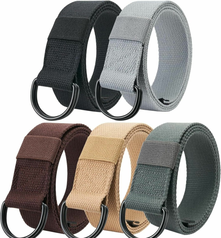 Ginwee Ginwee 5-Packs Canvas Belt Web Fabric Casual Belt With Zinc Alloy Buckle Double D-Ring For Men Women | Belts