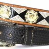 West Star Texas Western Leather Belt Gold Berry With Triangular Silver Concho Decoration | Belts