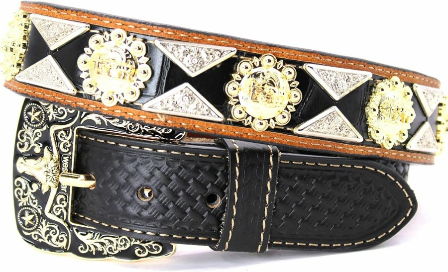 West Star Texas Western Leather Belt Gold Berry With Triangular Silver Concho Decoration | Belts