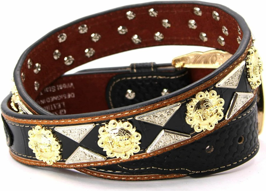 West Star Texas Western Leather Belt Gold Berry With Triangular Silver Concho Decoration | Belts