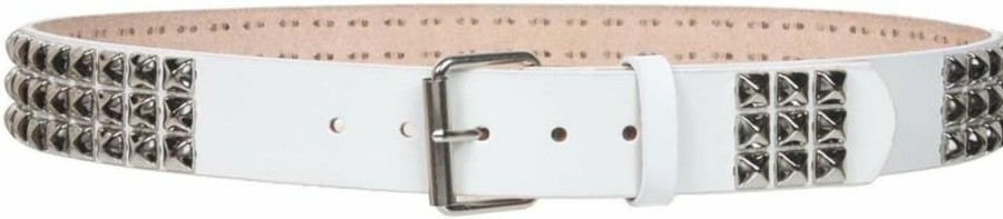 beltiscool 1 3/4" Snap On Three Row Punk Rock Star Metal Silver Studded Solid Leather Belt | Belts