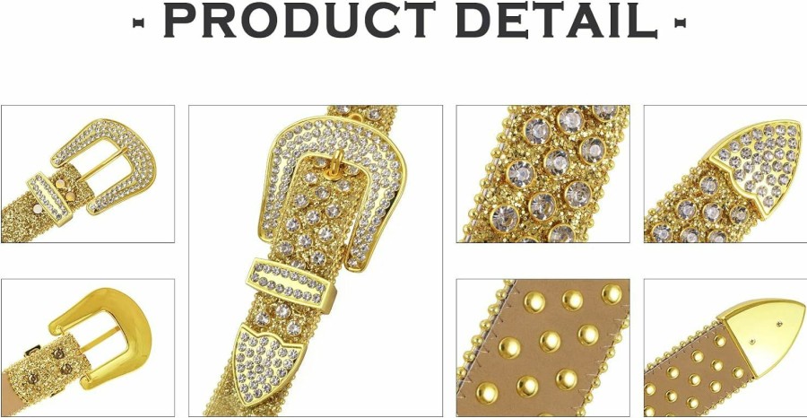 Gatijan Studded Rhinestone Belts Women Fashionable Sparkly Diamond Belt Shiny Crystals Inlaid Design Leather | Belts