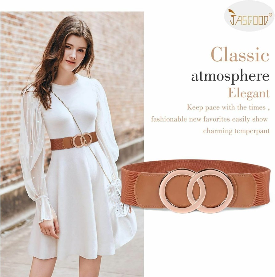 JASGOOD Jasgood Women Stretchy Wide Waist Belts, Ladies Elastic Belt For Dresses Double Ring Buckle | Belts