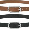 WANTESS 2 Pack Women Belts For Jeans Skinny Leather Belt With Fashion Silver Pin Buckle | Belts