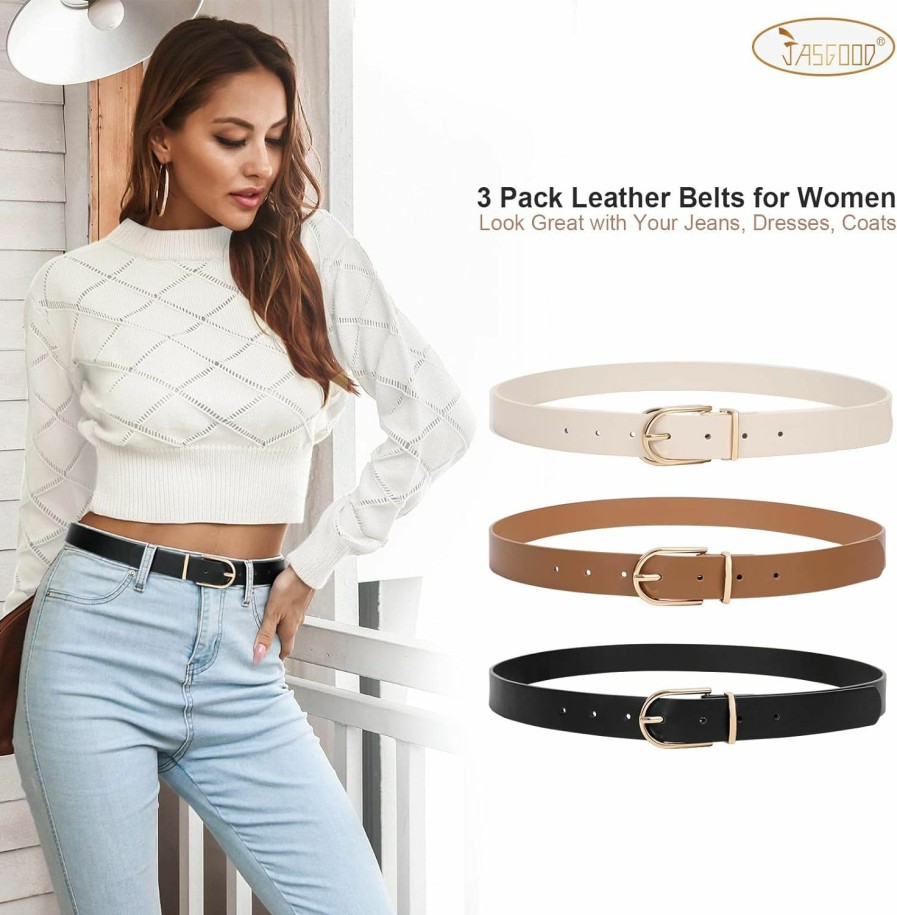 JASGOOD Jasgood Women'S Leather Belts For Jeans Pants Fashion Ladies Belt With Gold Buckle | Belts