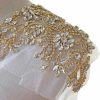 gelvs Sparkle Rhinestone Applique Wedding Dress Accessories Beaded Patch V-Neck Crystal Neckline Pink Color | Belts