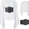 COYLINK Coylink Womens Renaissance Blouse With Belt, Off-Shoulder Long Bell Sleeve Shirt, Retro Smock With Pu Leather Waist Belt White | Belts