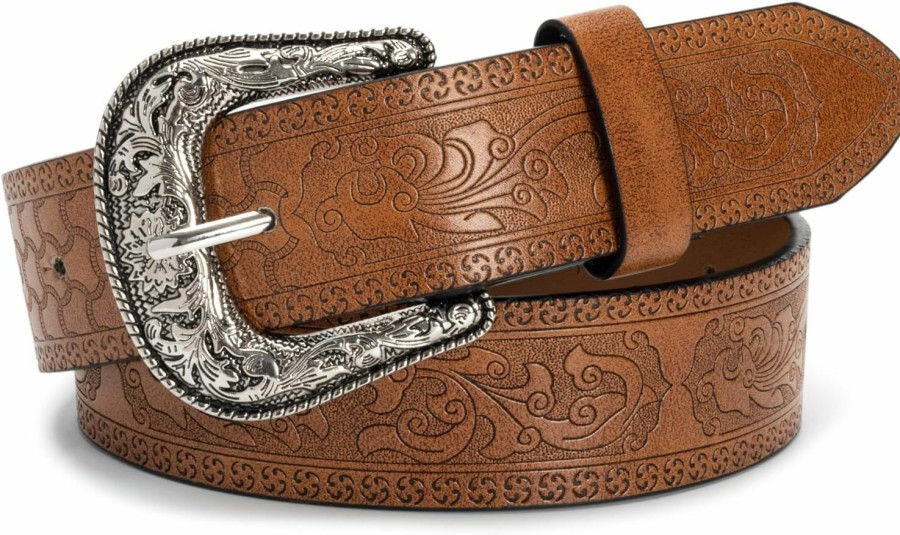 Mawjom Women Western Pu Leather Cowboy-Belt - Removable Buckle Waist Strap For Waist Jeans Dresses 30" To 38" Waist | Belts