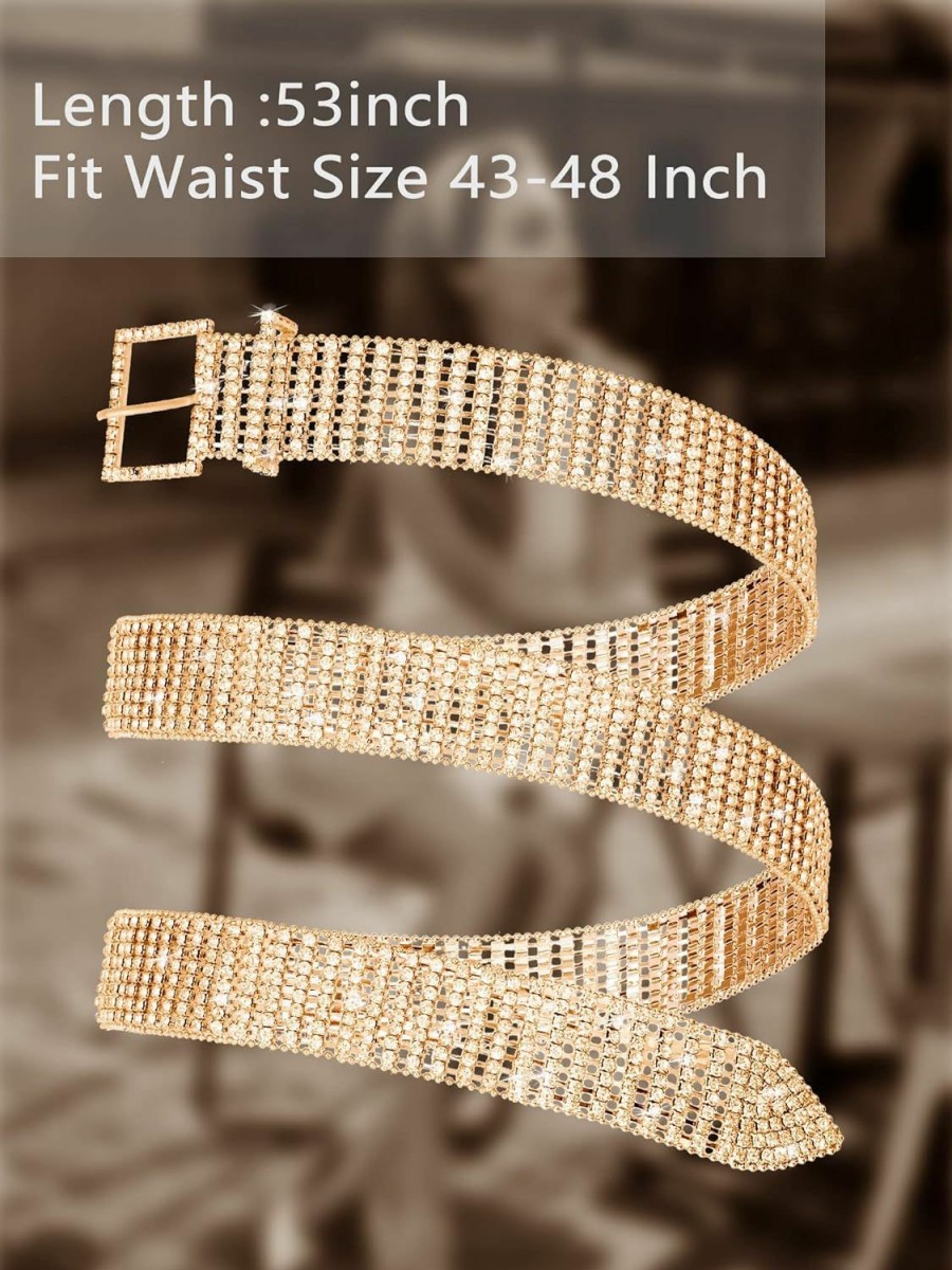 Geyoga Geyoga 2 Pieces Women Rhinestone Belt For Dress Crystal Diamond Waist Belt Shiny Rhinestone Wide Waist Belt Ladies Belt | Belts