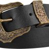 NPET Npet Women Leather Belt, Western Vintage Waist Belt For Jeans Dresses Jeans Pants Fashion With Floral Metal Buckle Black | Belts