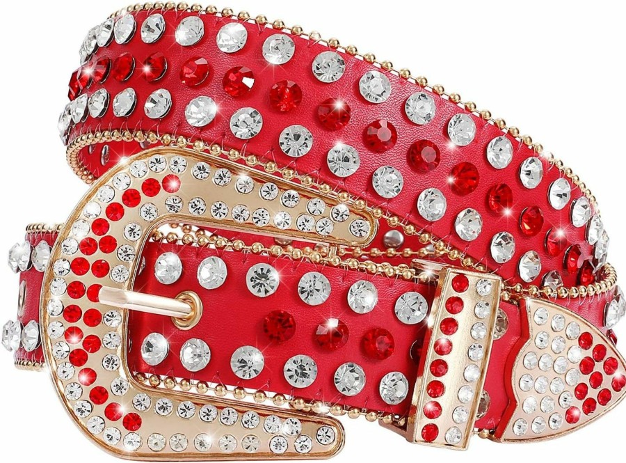 XZQTIVE Xzqtive Rhinestone Studded Western Leather Belt For Men Women Vintage Bling Waist Belts For Pants Jeans | Belts