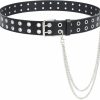 SUOSDEY Suosdey Double Grommet Leather Belt With Detachable Chain For Women Men,Punk Black Belt With Double Studded Holes For Jeans | Belts