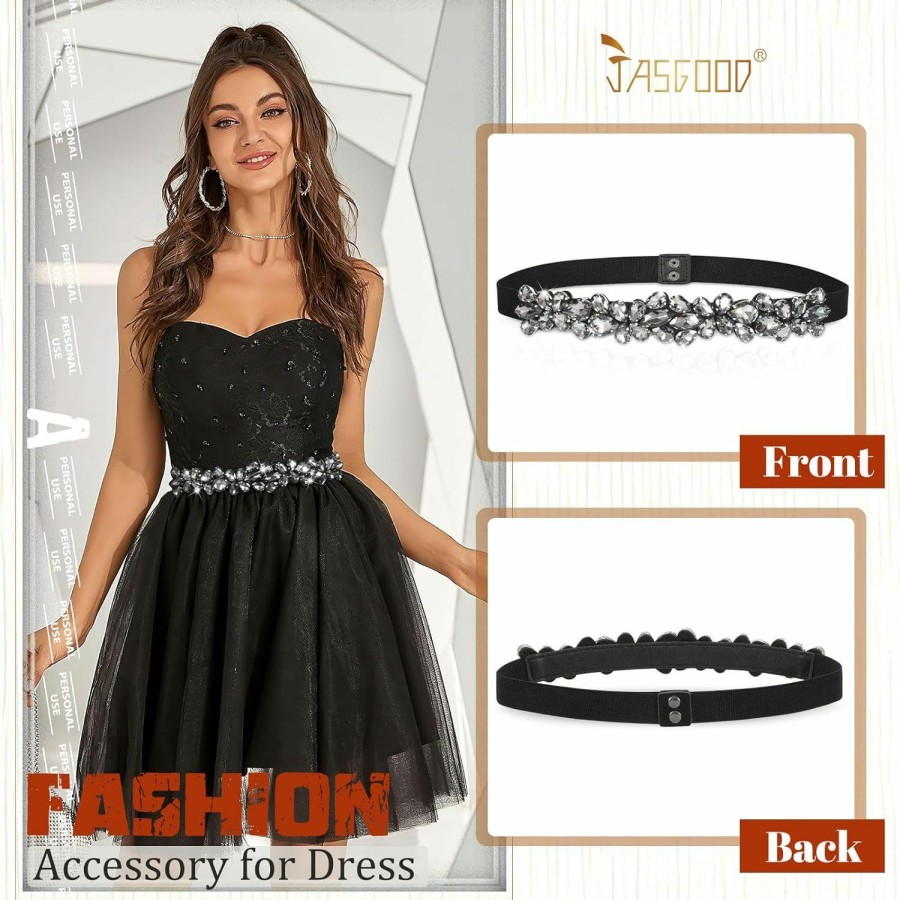 JASGOOD Jasgood Women Rhinestone Waist Belt Beaded Crystal Stretchy Elastic Belt For Dress | Belts