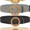 JASGOOD Jasgood Straw Woven Elastic Stretch Belts Women, Wide Boho Braided Dress Belts With Wooden Style Buckle | Belts