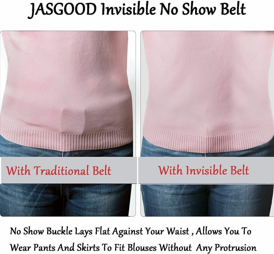 JASGOOD Jasgood Invisible Women Stretch Belt No Show Elastic Web Strap Belt With Flat Buckle For Jeans Pants Dresses | Belts