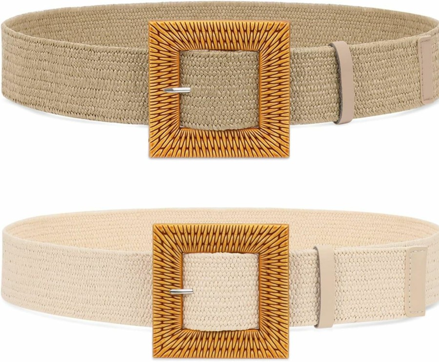 SUOSDEY Suosdey 2 Pack Straw Woven Elastic Belt Braided Stretch Wide Belt For Women Dress | Belts