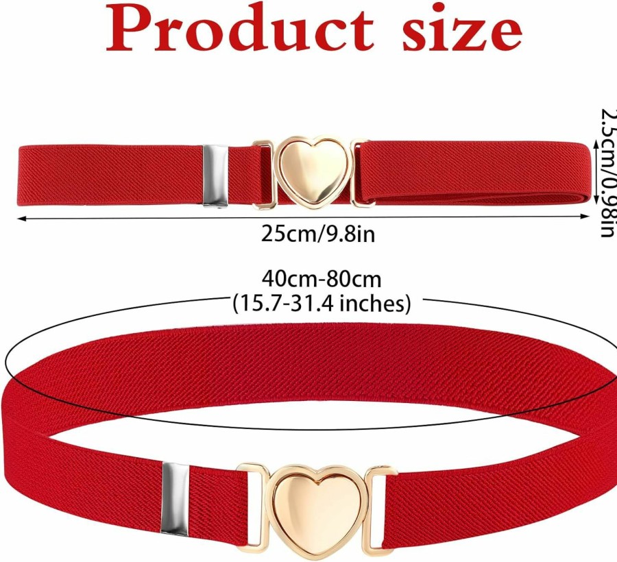 Teaaha Teaaha 2 Pcs Girls Belt, Womens Elastic Belt, Little Girl Belts, Metal Adjustable Belts Love Heart Kids Stretch Belt Elastic Heart Shape Girl Belt For Valentine'S Day, Party, Birthday (Red,Pink) | Belts