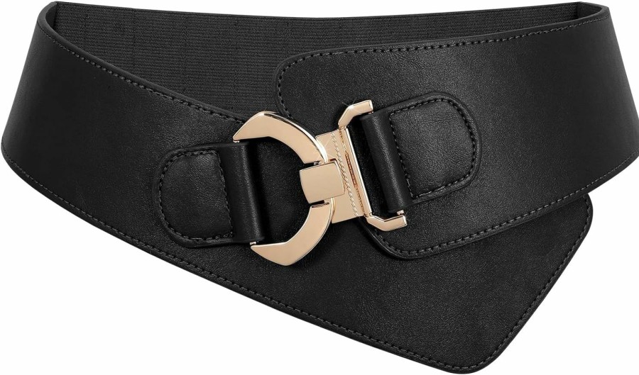 JASGOOD Jasgood Women'S Fashion Vintage Wide Elastic Stretch Waist Belt With Gold Interlock Buckle Halloween Belt (Black,Suit Waist 30-35 Inch) | Belts