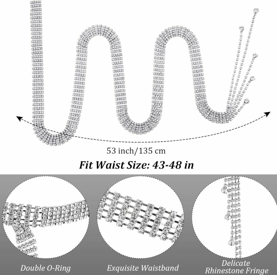 Shinymoon Shinymoon 2 Pcs Women Rhinestone Belt Silver Crystal Belt Dress Belt Plus Size Belt Waist Belt For Formal Dress Disco | Belts