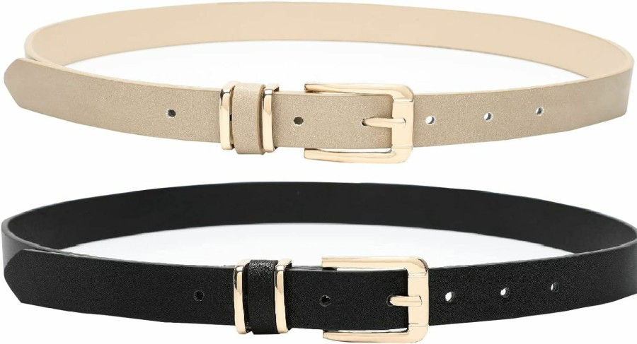 Earnda Earnda Women'S Skinny Waist Belts For Jeans Dress, Pu Leather Pin Buckle Thin Belt 2 Pack | Belts