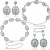 Vabean Vabean 4 Pcs Western Chain Belt Earrings Jewelry Set For Women Concho Belt Cowgirl Turquoise Waist Chains Belt | Belts