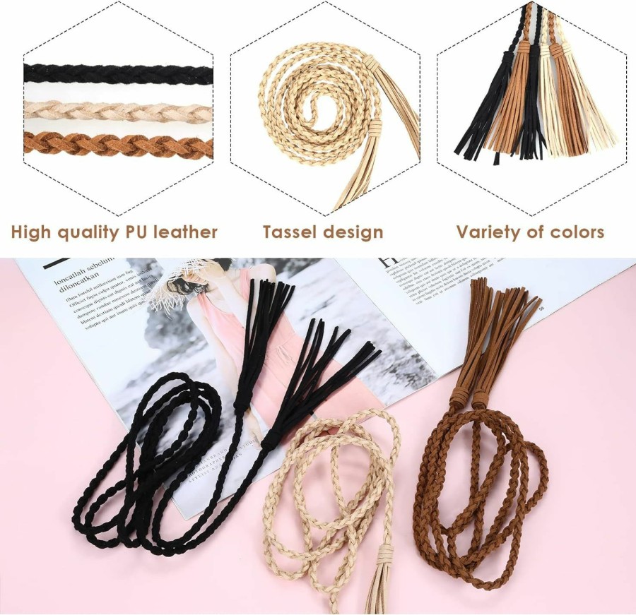 Yolev Yolev 3 Pieces Skinny Tassel Belts For Women Dresses Braided Waist Belt Woven Tassel Chain Belt Rope Belt For Skirt Dress | Belts