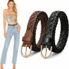 JASGOOD Jasgood 2 Pack Women Skinny Leather Belts Thin Braided Leather Belts Casual Woven Waist Belt For Jeans Pants Dresses | Belts