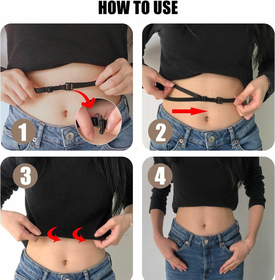 APCGSM Apcgsm 4Pcs Croptuck Adjustable Band, Crop Tuck Band For Tucking Shirts Sweaters Dress, No Show Invisible Crop Tool Elastic Waist Belt For Women Transform The Style Of Tops | Belts