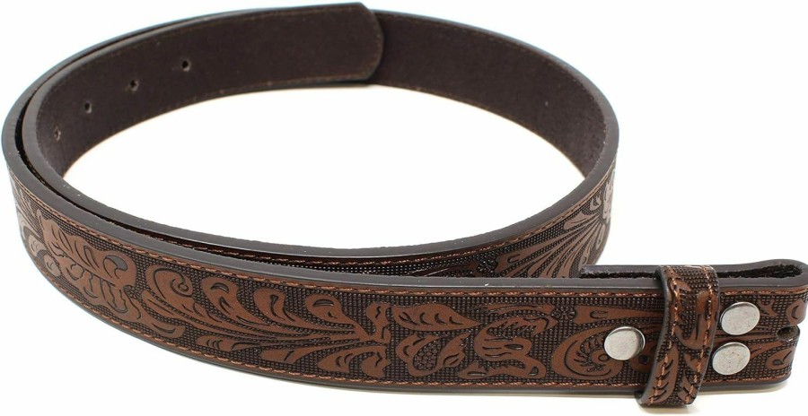 BC Belts Womens Leather Belt Strap With Embossed Western Scrollwork 1.25" Wide With Snaps | Belts