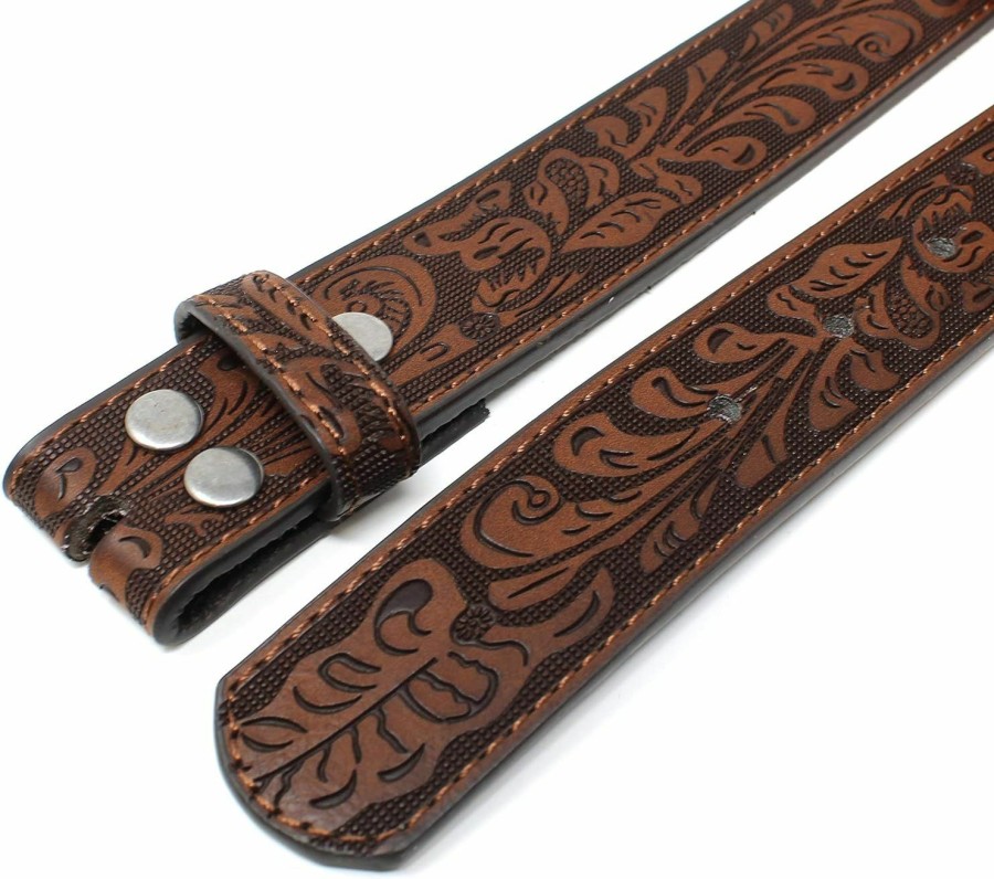 BC Belts Womens Leather Belt Strap With Embossed Western Scrollwork 1.25" Wide With Snaps | Belts