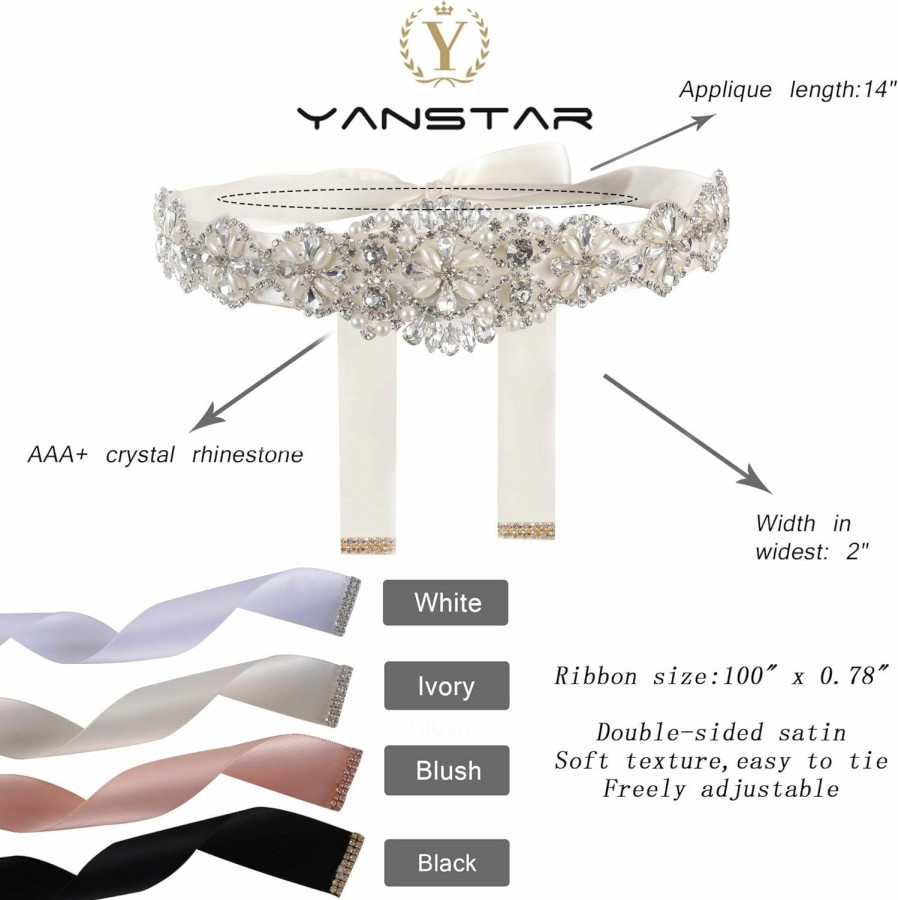 yanstar Rhinestone Wedding Bridal Belt For Women Formal Dress Handmade Crystal Wedding Sash Belt For Bridesmaid Dress | Belts