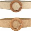 LUTER 2Pcs Braided Waist Belts For Dresses Women, Straw Elastic Waist Belts Summer Beach Dress Belts Ladies Braided Wooden Buckle Wide Waist Belts For Women Dresses (White, Light Tan) | Belts