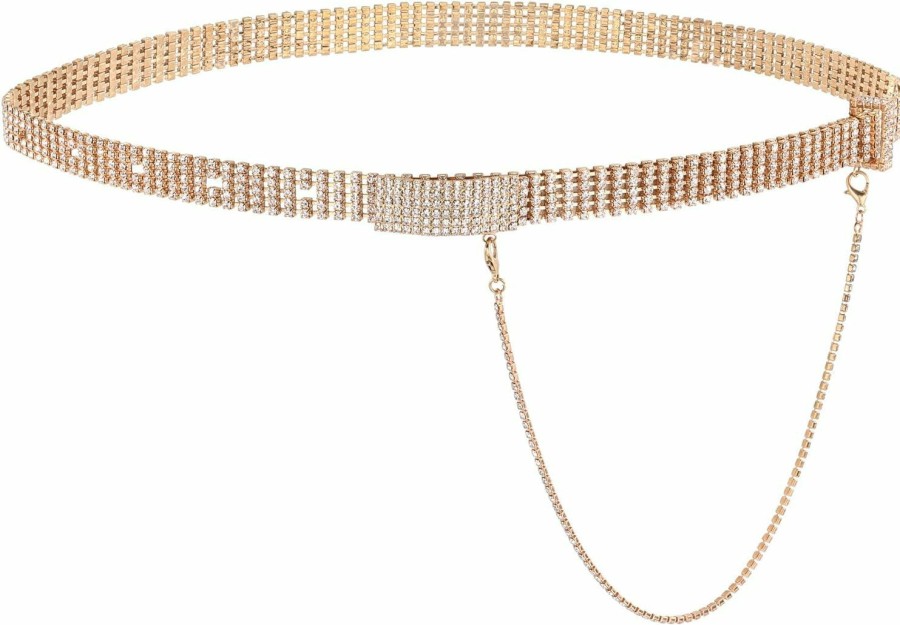 Ayliss Ayliss Women Rhinestone Chain Waist Belt Crystal Wedding Sparkle Waist Belt Skinny Metal Link Chain Dress Party Club | Belts