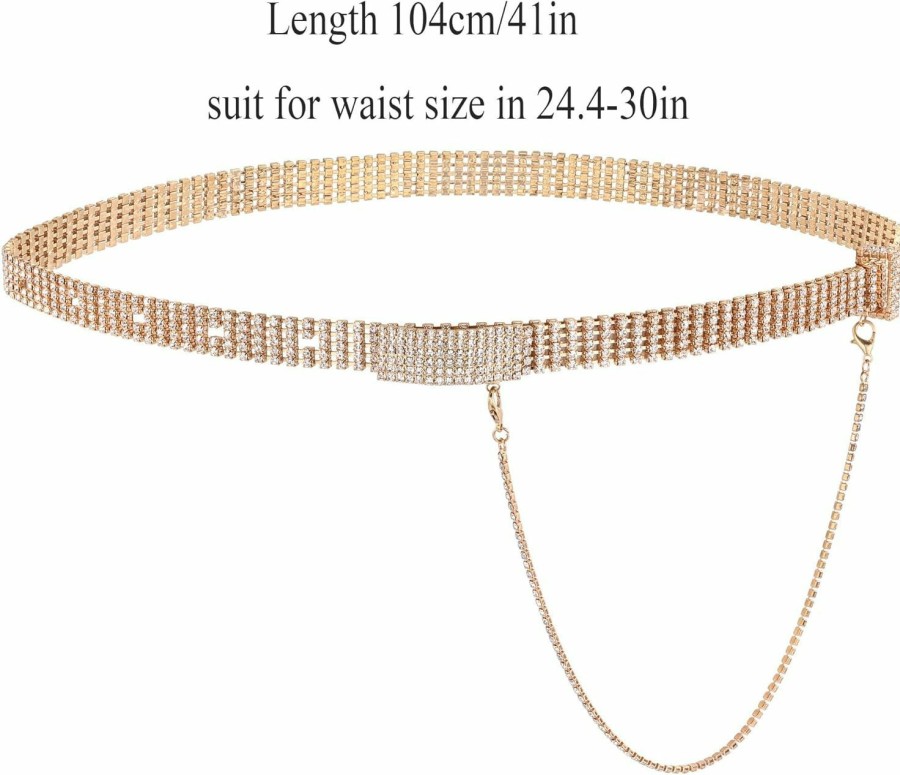 Ayliss Ayliss Women Rhinestone Chain Waist Belt Crystal Wedding Sparkle Waist Belt Skinny Metal Link Chain Dress Party Club | Belts