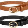 WERFORU Werforu 2 Pack Women'S Skinny Pu Leather Belt With Gold Buckle Ladies Thin Leather Plus Size Waist Belt For Jeans Dress | Belts