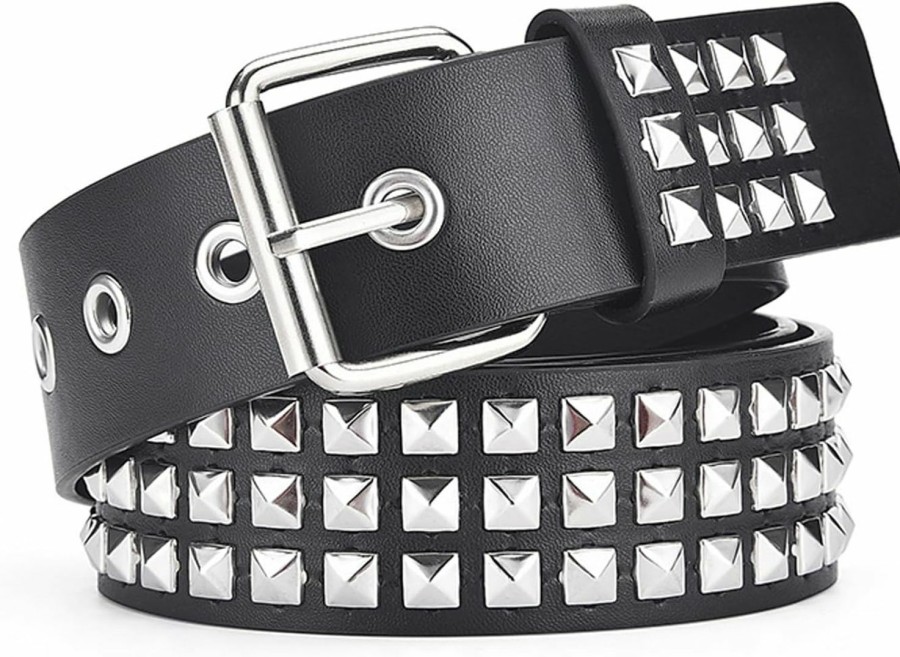 Haceolhada Punk Studded Belt Threads Black Studded Belt Rock Rivet Belt Punk Rock Rivet Belts For Women Pu Faux Leather Vintage Punk Rock Grommet Belt Punk Leather Belt Gothic Belt Accessories For Jeans Pants | Belts