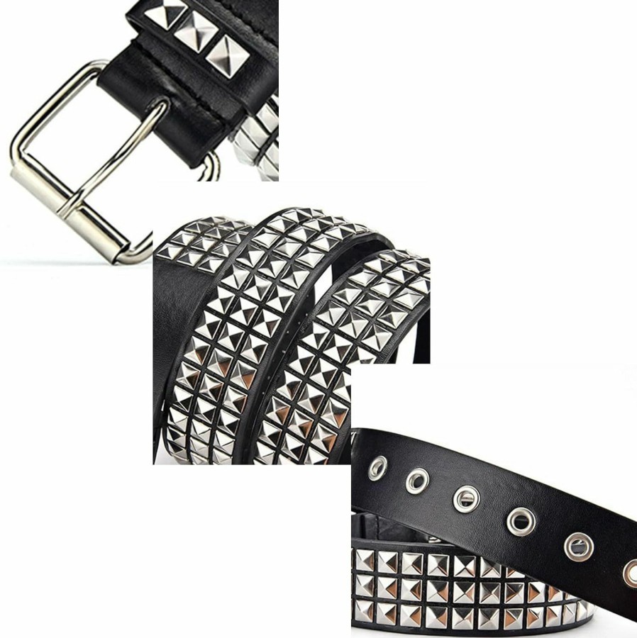 Haceolhada Punk Studded Belt Threads Black Studded Belt Rock Rivet Belt Punk Rock Rivet Belts For Women Pu Faux Leather Vintage Punk Rock Grommet Belt Punk Leather Belt Gothic Belt Accessories For Jeans Pants | Belts