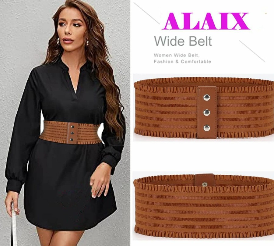 ALAIX Alaix Women'S Wide Belt Stretchy Dress Belts Elastic Snap-Button Corset Belts For Women Waist Belt Waistband | Belts