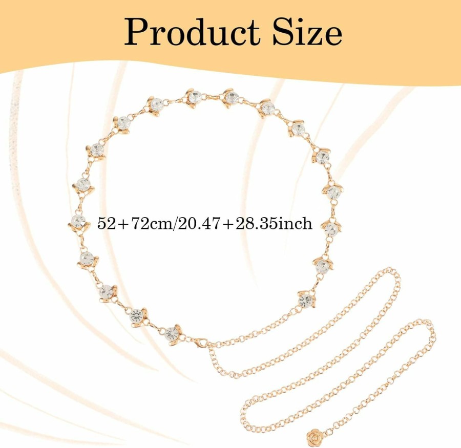 Mabor Mabor Gold Crystal Waist Belt Metal Chain Belt For Women Girls Bling Rhinestone Belt For Formal Dresses Shiny Bridal Wedding Dress Belt Decorative Belts For Women Dresses | Belts