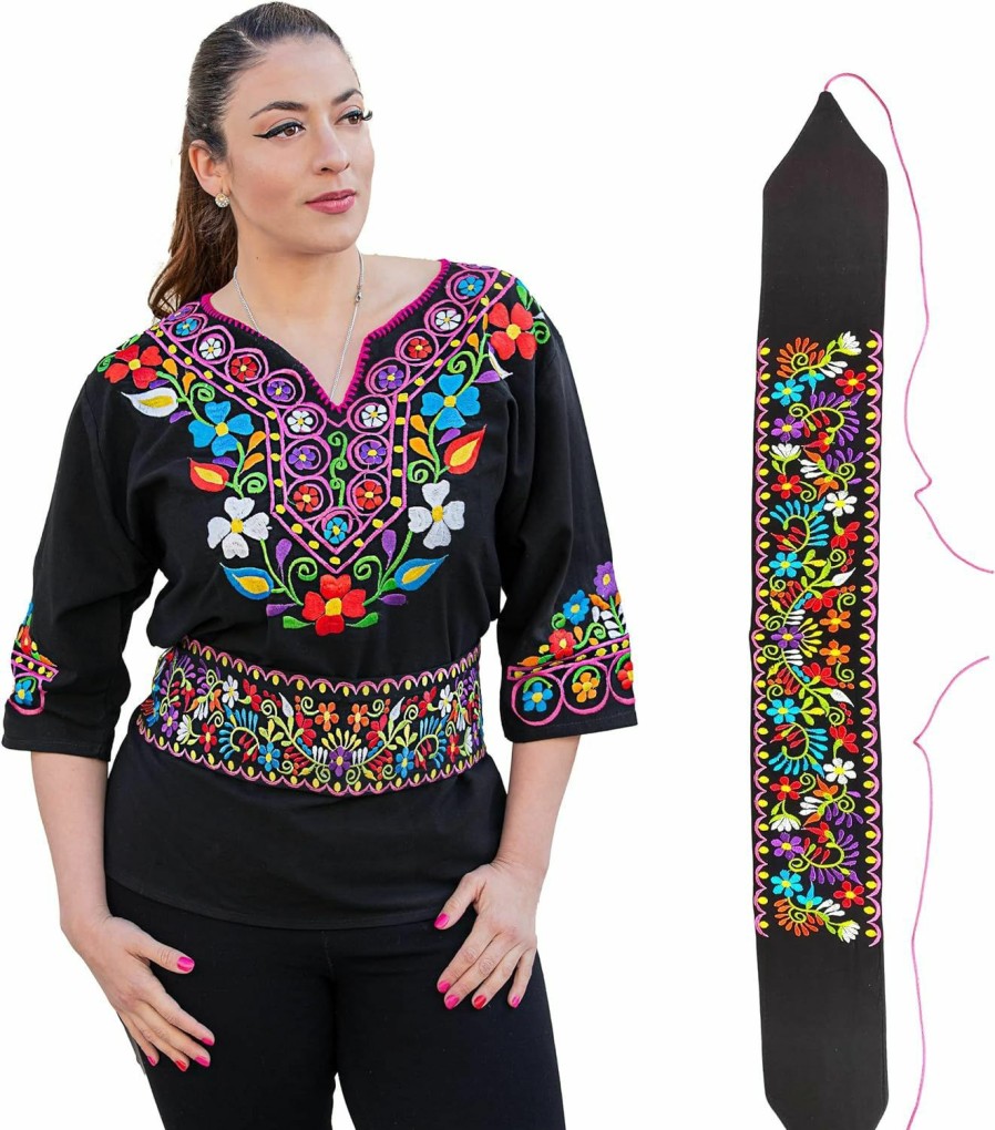 cuitaxi Cuitaxi Traditional Embroidered Mexican Belt For Women Adjustable - Cinturones De Mujer Bordados Hecho En Mexico - Mexican Belt Sash - Women'S Belt Embroidered | Belts