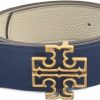 Tory Burch Tory Burch 141742 Britten Royal Navy Blue/New Ivory White With Gold Hardware Reversible 1.5 Inch Width Women'S Belt | Belts