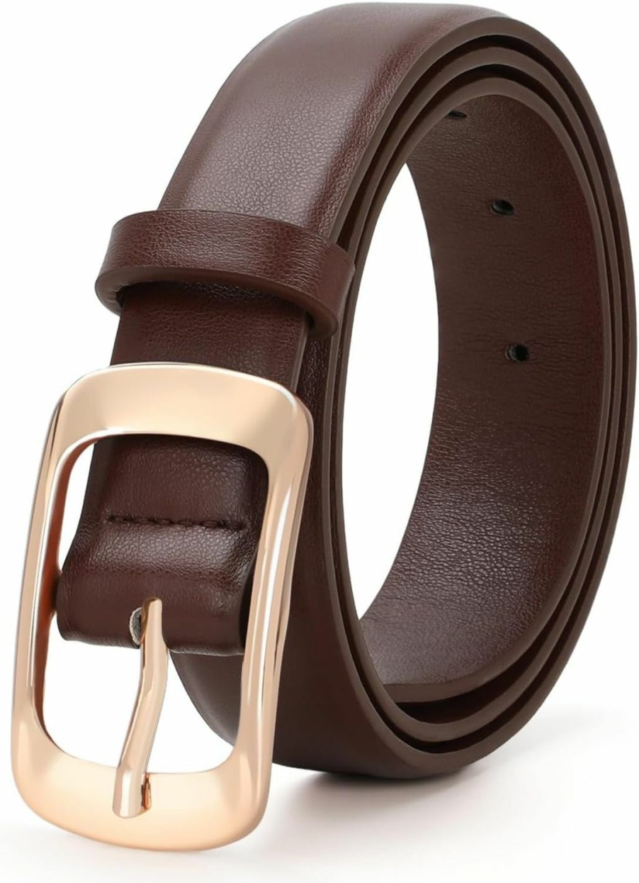 XZQTIVE Xzqtive Women Leather Belts For Jeans Pants, Black/Brown Waist Dress Belts With Gold/Silver Buckles, Fit Sizes S To Xl | Belts