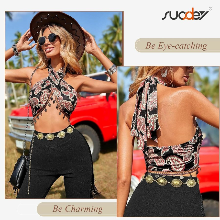 SUOSDEY Suosdey Women Metal Waist Chain Belt Concho Western Cowgirls Country Belt For Jeans Dress | Belts